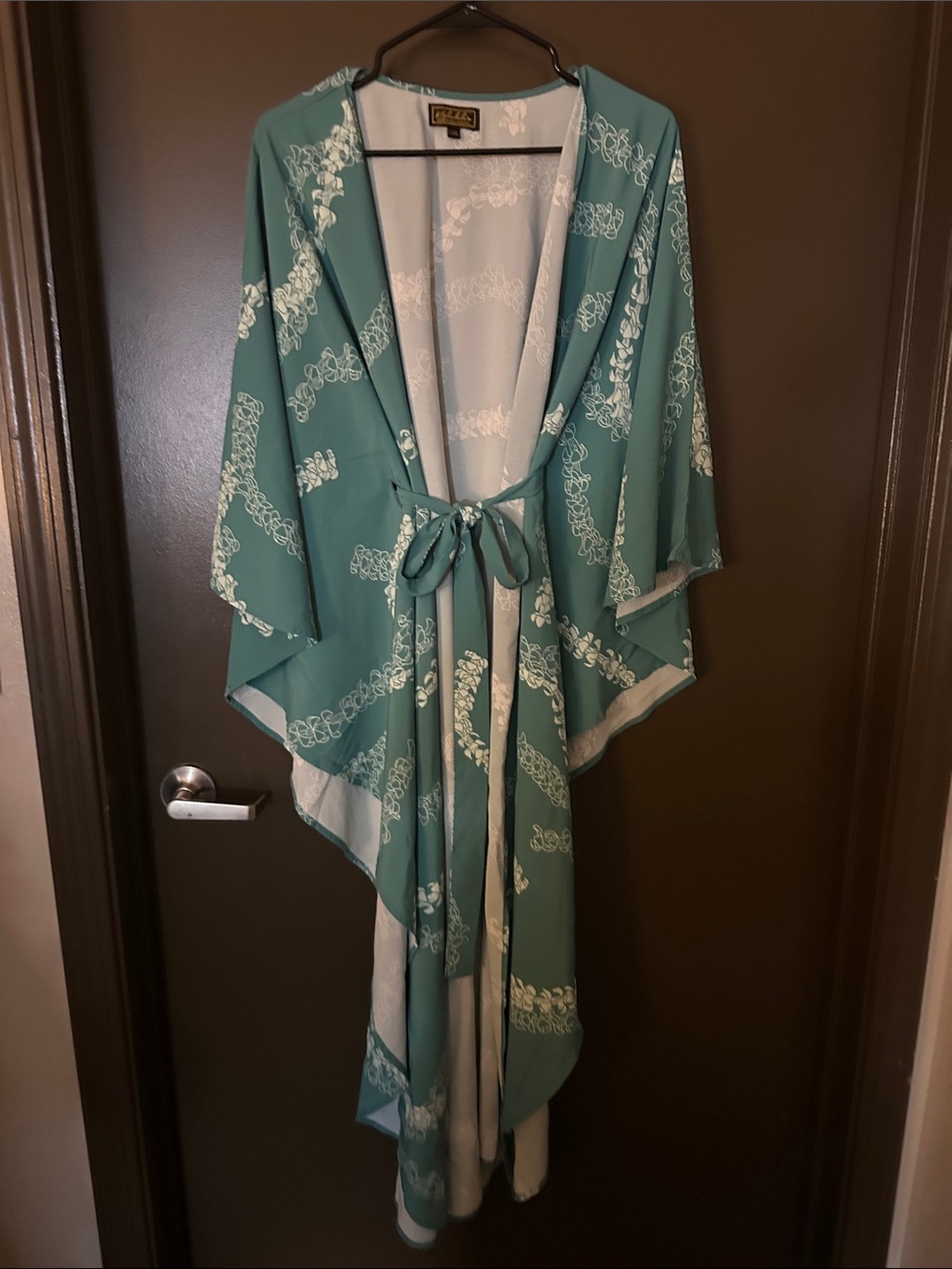 Women’s Teal Printed Kimono Robe with Tie Closure